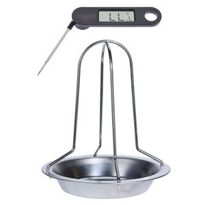 RVS kiprooster/kiphouder/kippenrooster voor de barbecue/BBQ/oven 20 cm met vleesthermometer