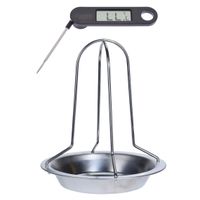 RVS kiprooster/kiphouder/kippenrooster voor de barbecue/BBQ/oven 20 cm met vleesthermometer - thumbnail