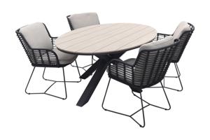 4 Seasons Fabrice antraciet / GI Edison 180 x 115 cm. tafel - ovale tuinset