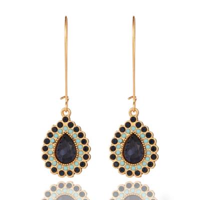 Deja Jewels Etnische Goudkleurige Oorbellen met Blauwe en Zwarte Stenen Druppelhangers