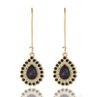 Deja Jewels Etnische Goudkleurige Oorbellen met Blauwe en Zwarte Stenen Druppelhangers
