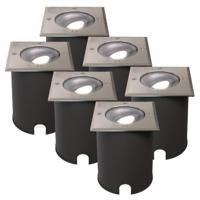 Set van 6 Cody LED Grondspots RVS - GU10 4,5 Watt 345 lumen dimbaar - 6500K Daglicht wit - Kantelbaar - Overrijdbaar - Vierkant - IP67 waterdicht