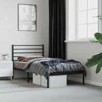 Bedframe met hoofdbord metaal zwart 90x200 cm - thumbnail