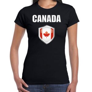 Canada landen supporter t-shirt met Canadese vlag schild zwart dames