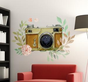 Vintage camera bloemen sticker