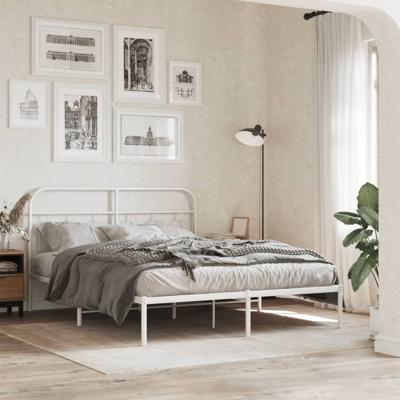 Bedframe met hoofdbord metaal wit 150x200 cm