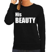 His beauty zwarte trui / sweater met witte tekst voor dames / koppels / bruidspaar 2XL  - - thumbnail