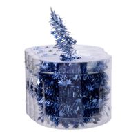 Decoris kerstslinger - 3x st- met sterren - donkerblauw - lametta - 700 cm - thumbnail