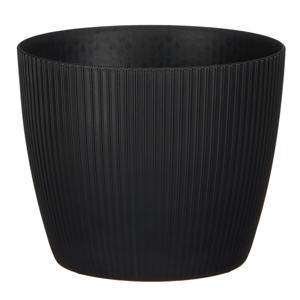 Mica Decorations Plantenpot - kunststof - zwart - ribbels- 16x16cm   -