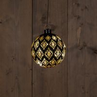 Glass Ball Baroque Black/Gold 12Cm 10Led Warm White / G - Anna's Collection