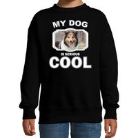 Sheltie honden trui / sweater my dog is serious cool zwart voor kinderen - thumbnail