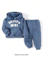 Bon&Bon Baby Boy Letter Graphic Hooded Thermal Sweatshirt And Jogger Pants Set Dusty Blue / 0-1M
