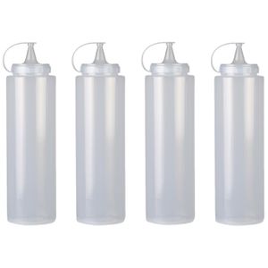 Doseerfles/sausfles - 4x - kunststof - met schenktuit - 1000 ml - 28 cm