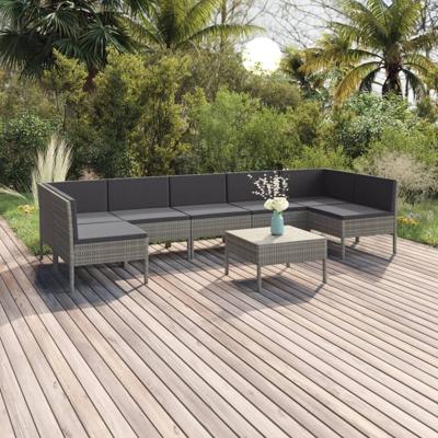 8-delige Loungeset met kussens poly rattan grijs