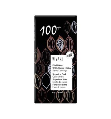 Chocolade puur superieur 100% + cacao nibs bio