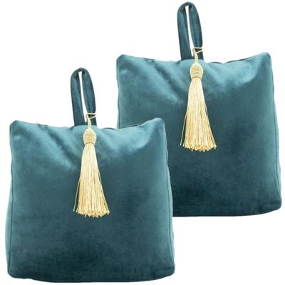 Mars & More Deurstopper - 2x stuks - fluweel - petrol blauw - 17x10x18 cm - voor binnendeuren - poly