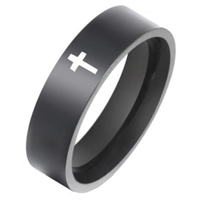 Zwarte stalen mannen ring LGT Jewels met Kruis-18mm