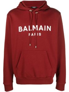 Balmain hoodie en coton à logo imprimé - Rouge