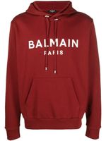 Balmain hoodie en coton à logo imprimé - Rouge - thumbnail