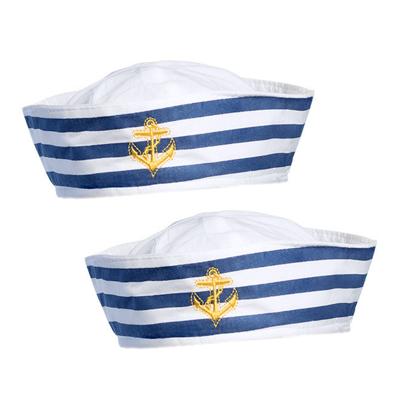 Matrozen hoedje - 2x - wit - polyester - carnaval outfit - matrozen/maritiem thema Matrozen hoedje - 2x - wit - polyester - carnaval outfit - matrozen/maritiem thema