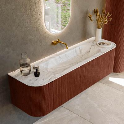 Badmeubel Mondiaz Kurve-Dlux | 160 cm cm | Meubelkleur Ruby | Wastafelkleur Glace | Solid surface | Wasbak midden spoelbak | Zonder kraangat(en)