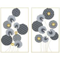 HOMCOM 3D-metalen wanddecoratie Lotusblad grijs 50 x 80 cm, set van 2 stuks