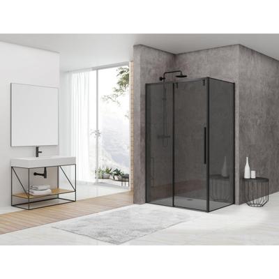 Van Rijn Products ST06 Softclose schuifdeur - 118.5x200cm - rookglas - dikte 8mm - tbv hoekcabine - incl. greep - zwart ST06350120ZWGR