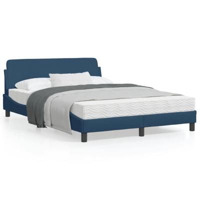 Bedframe met hoofdbord stof blauw 140x190 cm