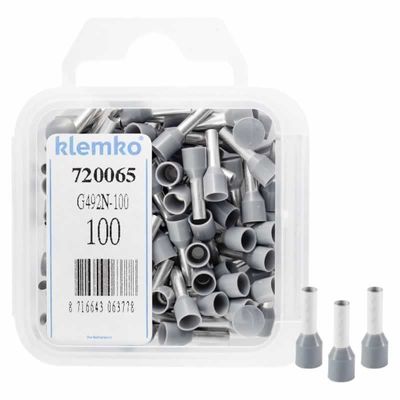 Adereindhuls 2,5qmm grijs penlengte = 8mm 100 stuks 720065 geïsoleerd Klemko
