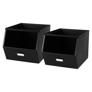 Stapelbare opbergmand Open Metal Box - 2x - L23 x B32 x H21 cm - metaal - zwart