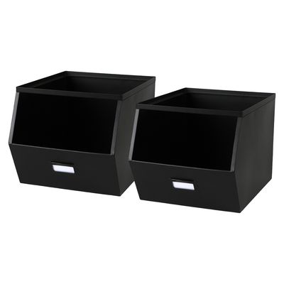 Stapelbare opbergmand Open Metal Box - 2x - L23 x B32 x H21 cm - metaal - zwart