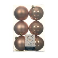 12x stuks kunststof kerstballen toffee bruin 8 cm glans/mat - Kerstbal
