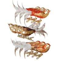 Kerst vogels - 9x stuks - op clip - bruin tinten - 11 cm - glas - decoratievogeltjes - kerstvogels