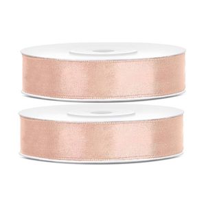 2x Hobby/decoratie perzik roze satijnen sierlinten 1,2 cm/12 mm x 25 meter