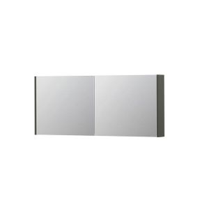 INK SPK1 Spiegelkast - 140x14x60cm - 2 deuren - dubbelzijdige Spiegel - schakelaar en stopcontact - MDF lak Mat beton groen 1110775