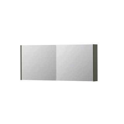 INK SPK1 Spiegelkast - 140x14x60cm - 2 deuren - dubbelzijdige Spiegel - schakelaar en stopcontact - MDF lak Mat beton groen 1110775