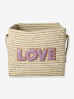 LOVE mand van raffia met rice handgrepen lila