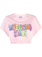 MOSCHINO JEANS t-shirt crop à logo imprimé - Rose - thumbnail