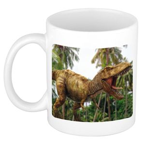 Dieren foto mok brullende t-rex dinosaurus - tyrannosaurus rex beker wit 300 ml