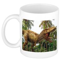 Dieren foto mok brullende t-rex dinosaurus - tyrannosaurus rex beker wit 300 ml - thumbnail