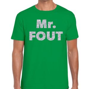 Mr. Fout zilveren glitter tekst t-shirt groen heren