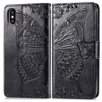 Butterfly Love bloemen reliëf horizontale Flip lederen case voor iPhone X met houder & kaartsleuven & portemonnee & Lanyard (zwart)