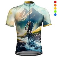 Voor heren Wielrenshirt Korte mouw Fietsen Shirt Kleding Bovenlichaam met 3 achterzakken Bergracen Wegwielrennen Ademend Sneldrogend Vochtregelerend Reflecterende strips Geel Blauw Donkergroen Lightinthebox - thumbnail