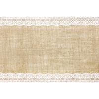 Jute tafelloper met wit kant - 28 x 275 cm - Thema antiek/romantisch Jute tafelloper met wit kant - 28 x 275 cm - Thema antiek/romantisch