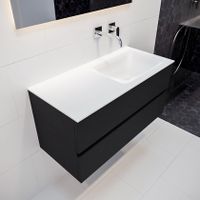 Mondiaz Vica Cloud badmeubel zwart mat 100 cm 2 lades solid surface enkele spoelbak rechts zonder kraangat