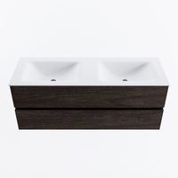 MONDIAZ VICA 130cm badmeubel onderkast Dark Brown 2 lades. Wastafel CLOUD dubbel 2 kraangaten, kleur Talc.