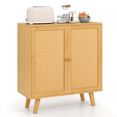 Dressoir met 2 Rotan Deuren Bamboe Keukenkast met Werkblad 80 x 34,5 x 85 cm Natuurlijk