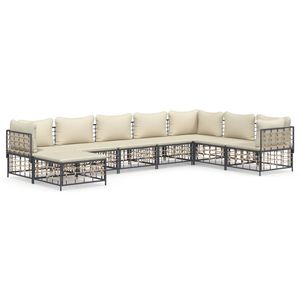 The Living Store Loungeset - Antraciet - Hoekbank 72x72x66cm - Middenbank 72x70x66cm - Voetenbankje 70x70x34cm - Beige