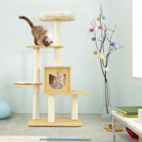 135cm Kattenboom 4-Laags Houten Kattenkrabber Speelhuis met Grot en 4 Matten Kattenmeubels - thumbnail
