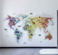 Wereldkaart muursticker Dierenwereldkaart